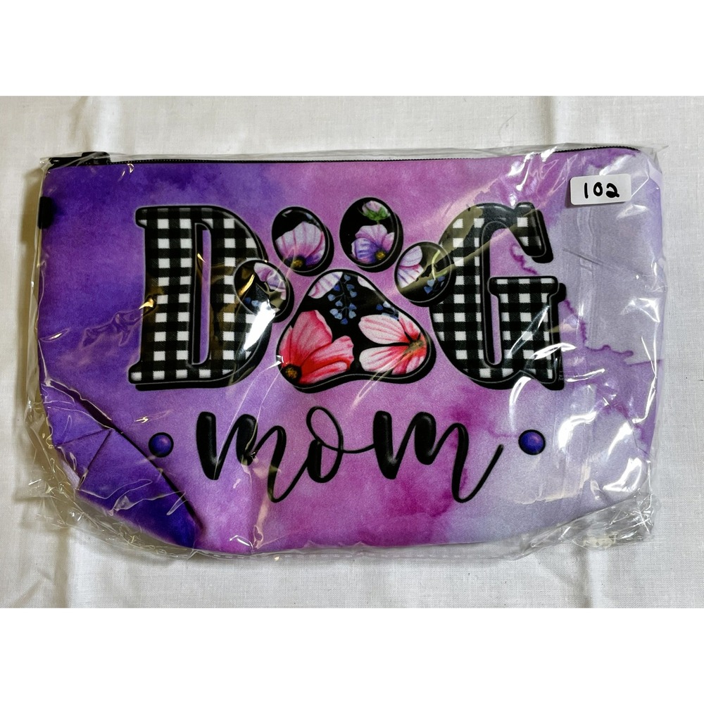 Unbranded Cosmetic Bag Women Small Purple NWT Dog Mom Floral Buffalo Plaid Pouch
